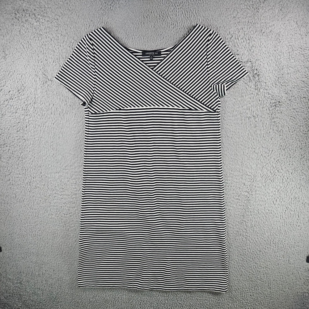 Lafayette 148 New York Womens Striped V-Neck Short Sleeve Shift Dress Size S